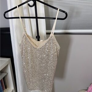 Sparkling Beige Sequin Cami Top
